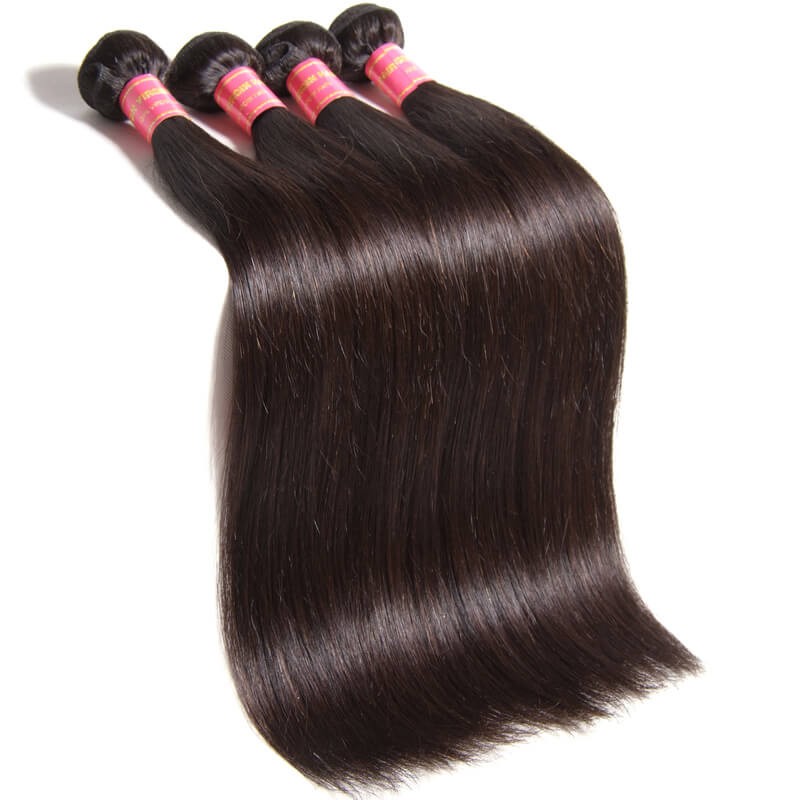 Idolra 4 Bundles Virgin Straight Human Hair Weave With Lace Frontal Closure